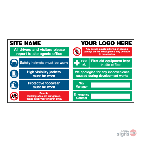 Construction Site large safety sign with custom logo - landscape