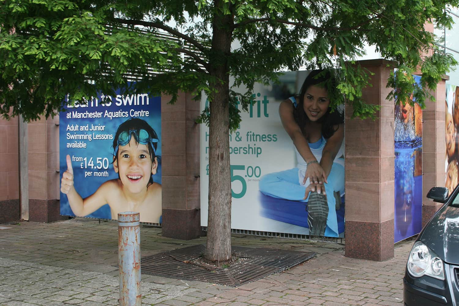 Manchester Aquatics Centre hoarding panels - direct UV printed.